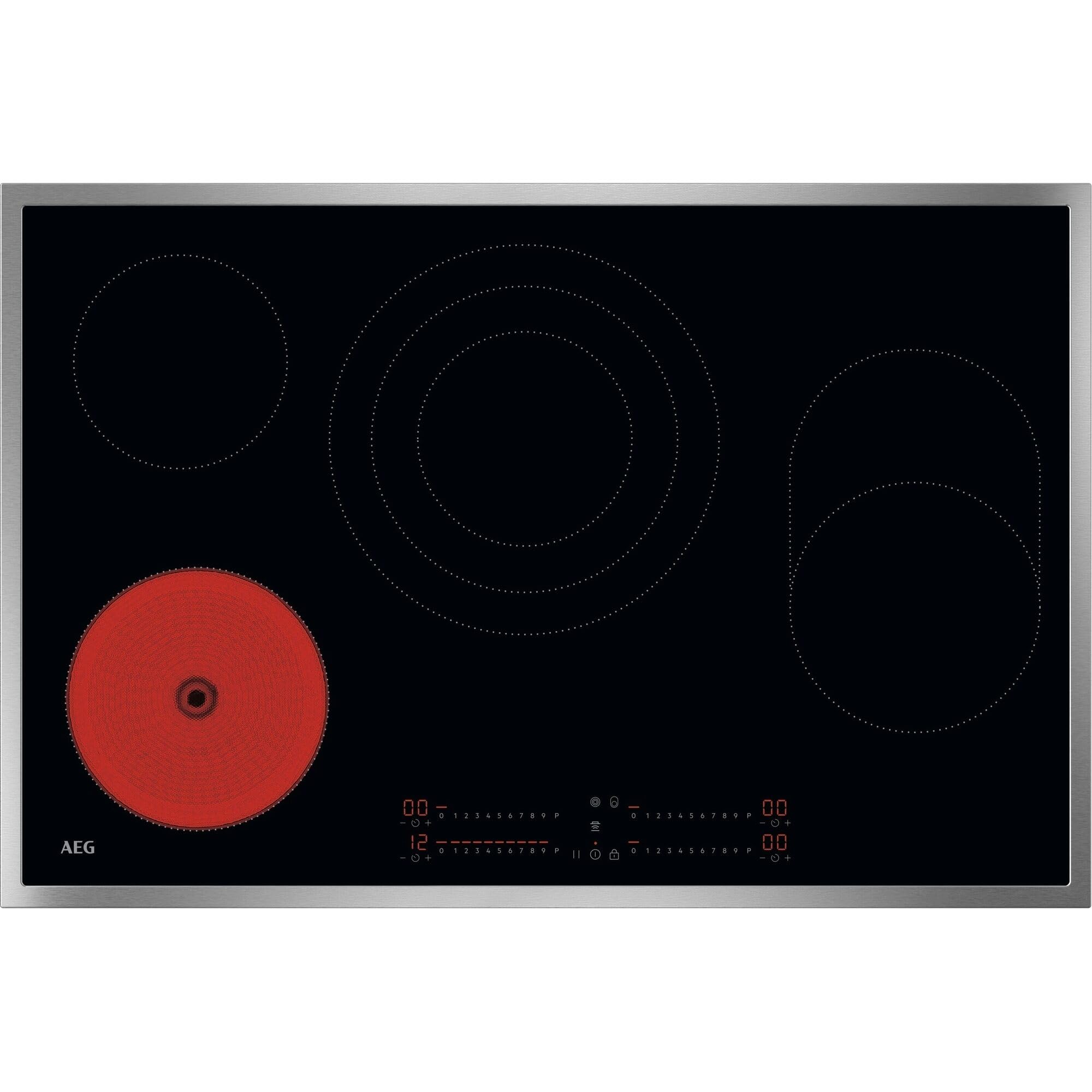 AEG Glaskeramik-Kochfeld Autark 80 cm, Made in Germany, 4 Kochzonen incl. Bräter- und Dreikreiszone, Touch, automatische Kochfeld-Hauben-Steuerung, UltraFlatrahmen Edelstahl, Timer, TI84HAF7XB