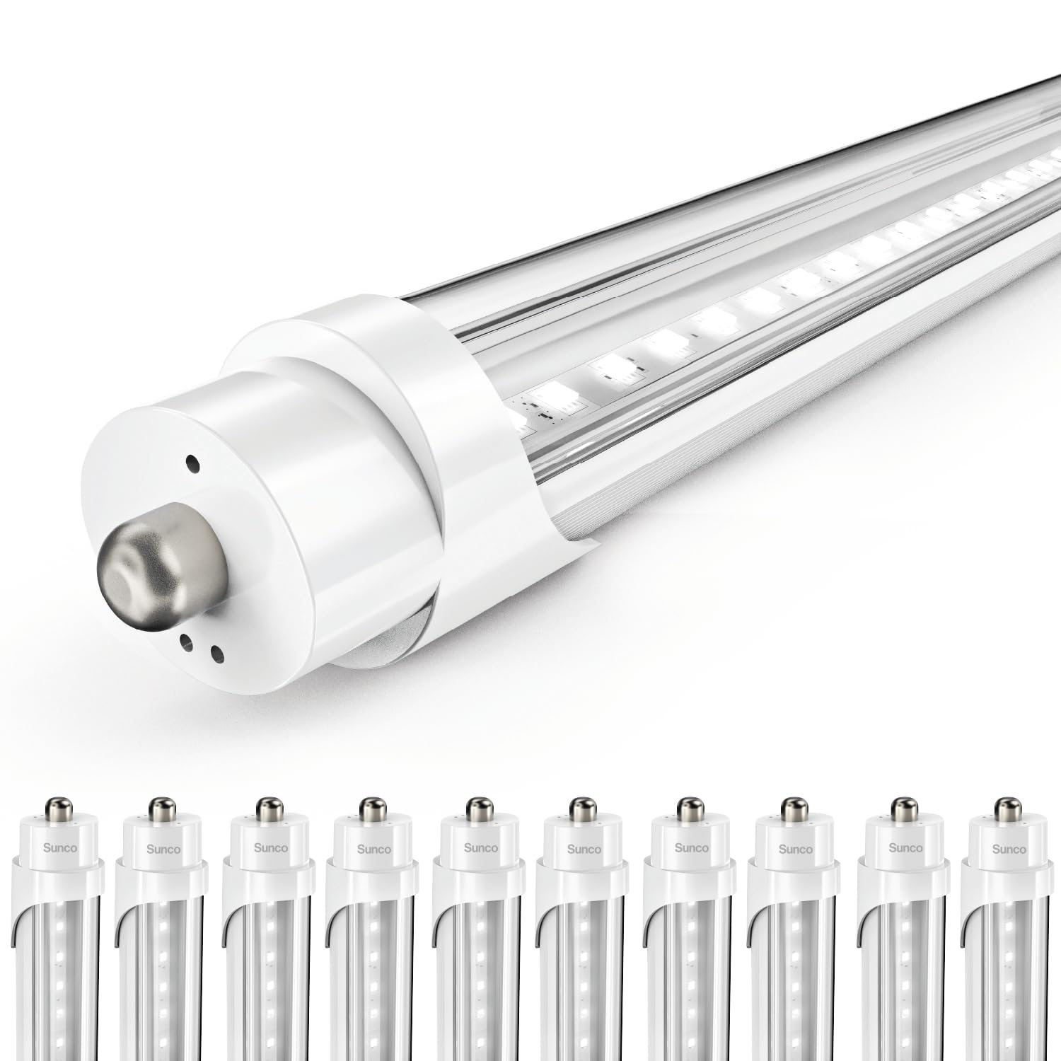 Sunco 10 Pack T8 LED Bulbs 8 Foot, Ballast Bypass LED Tubes 8ft, Replacement for T8 Fluorescent Bulbs, FA8 Single Pin Base, 40W, 5500 LM, 4000K Cool White, Double Ended Power, Type B Tubes, ETL