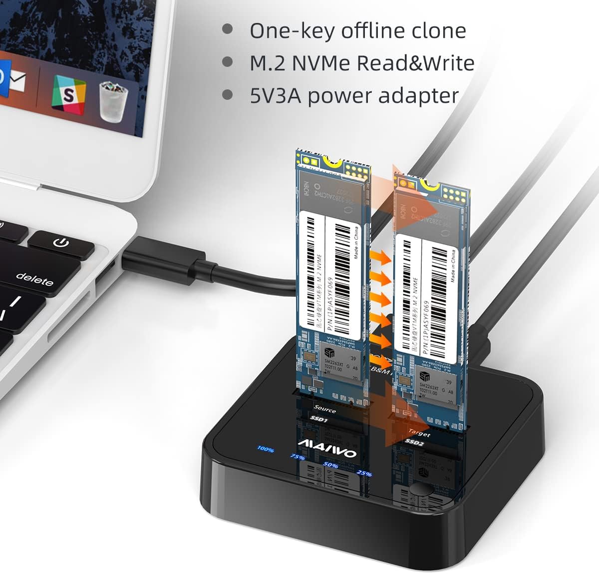 MAIWO K3016P docking station connected to a laptop via USB-C cable