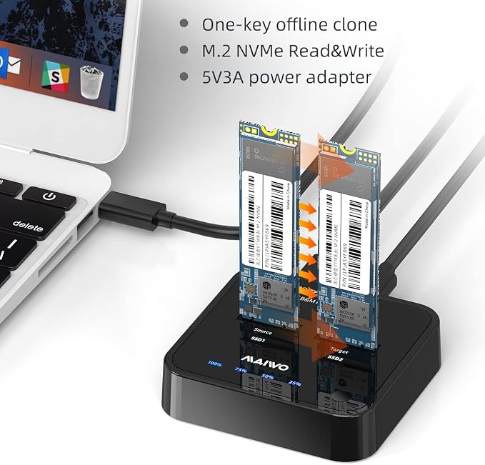 Estación de Acoplamiento MAIWO K3016P Dual-Bay M.2 NVMe USB-C miniatura 4
