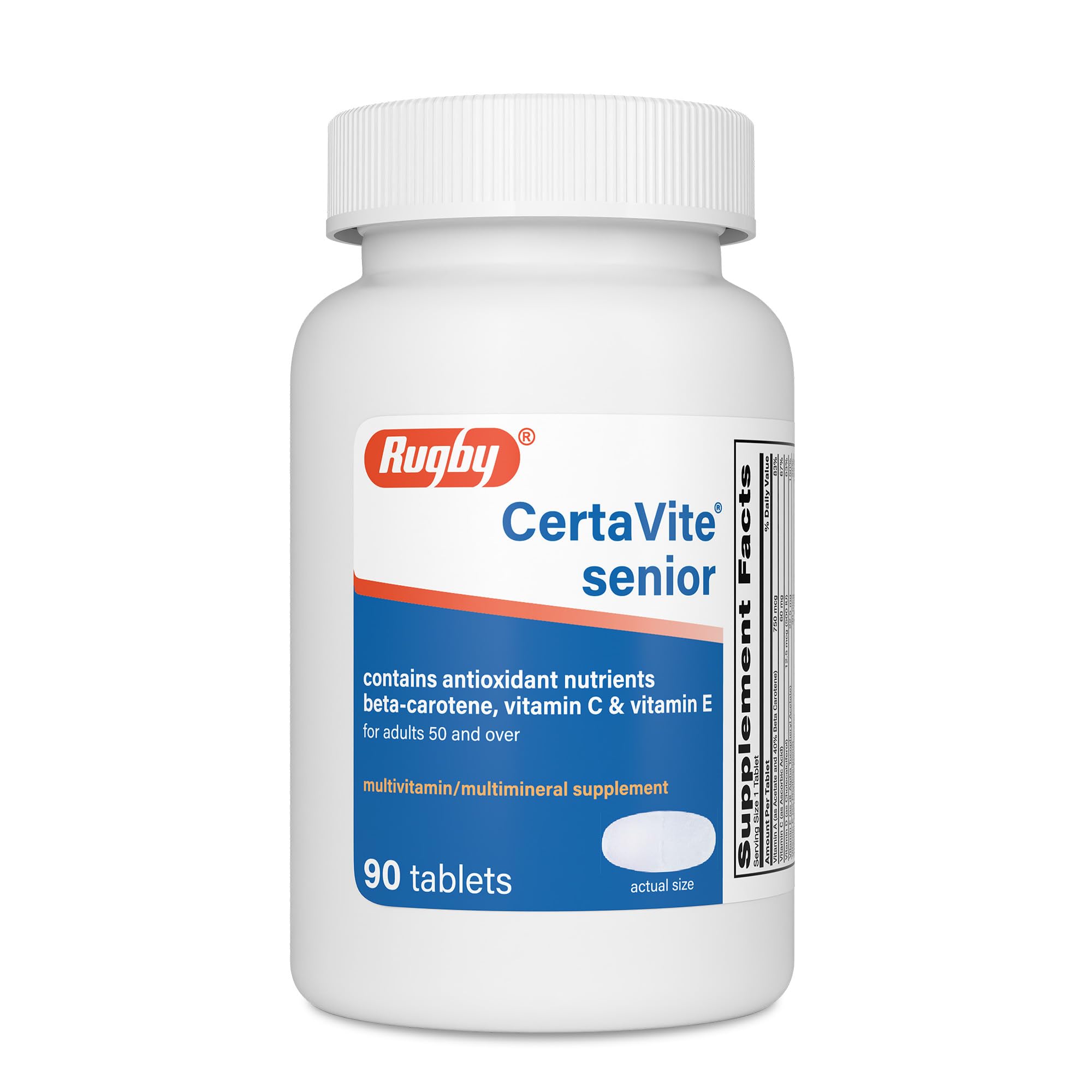 Rugby CertaVite Senior Multivitamin/Multimineral Supplement for Adults 50 and Over - 90 Tablets (1 Pack)
