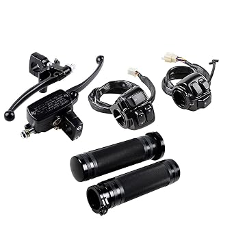 Motorcycle Horn Switch Control + Brake Master Cylinder Clutch Levers + CNC 1 Handlebar Hand Grips Compatible with 1996-2012 Harley Softail Dyna Sportster (Black)