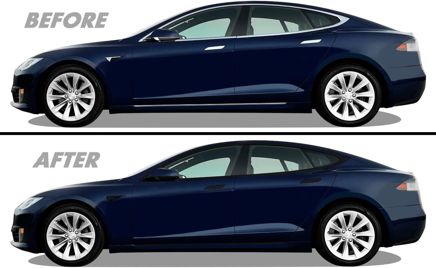 SlickMod Chrome Delete Blackout Vinyl Overlay for Tesla Model S – Complete KIT + Extra Side (1. Complete Kit, Gloss Black)