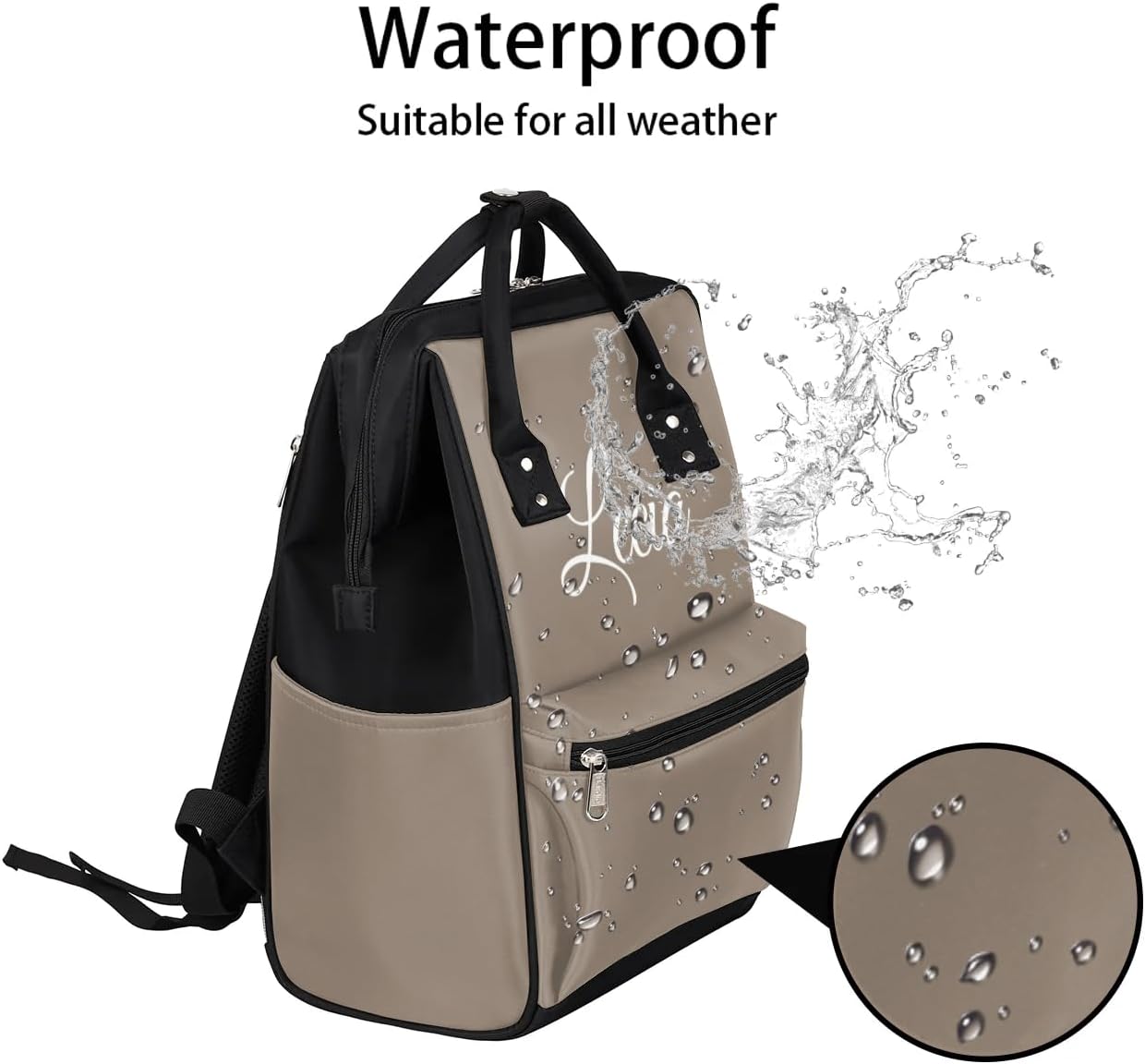 Custom Baby Diaper-Bags-Backpack for Girls Boys,Personalized Name Maternity Baby Nappy Bag with Pockets Stroller-Strap,Large Capacity Waterproof Back Pack for Travel,Grey 2