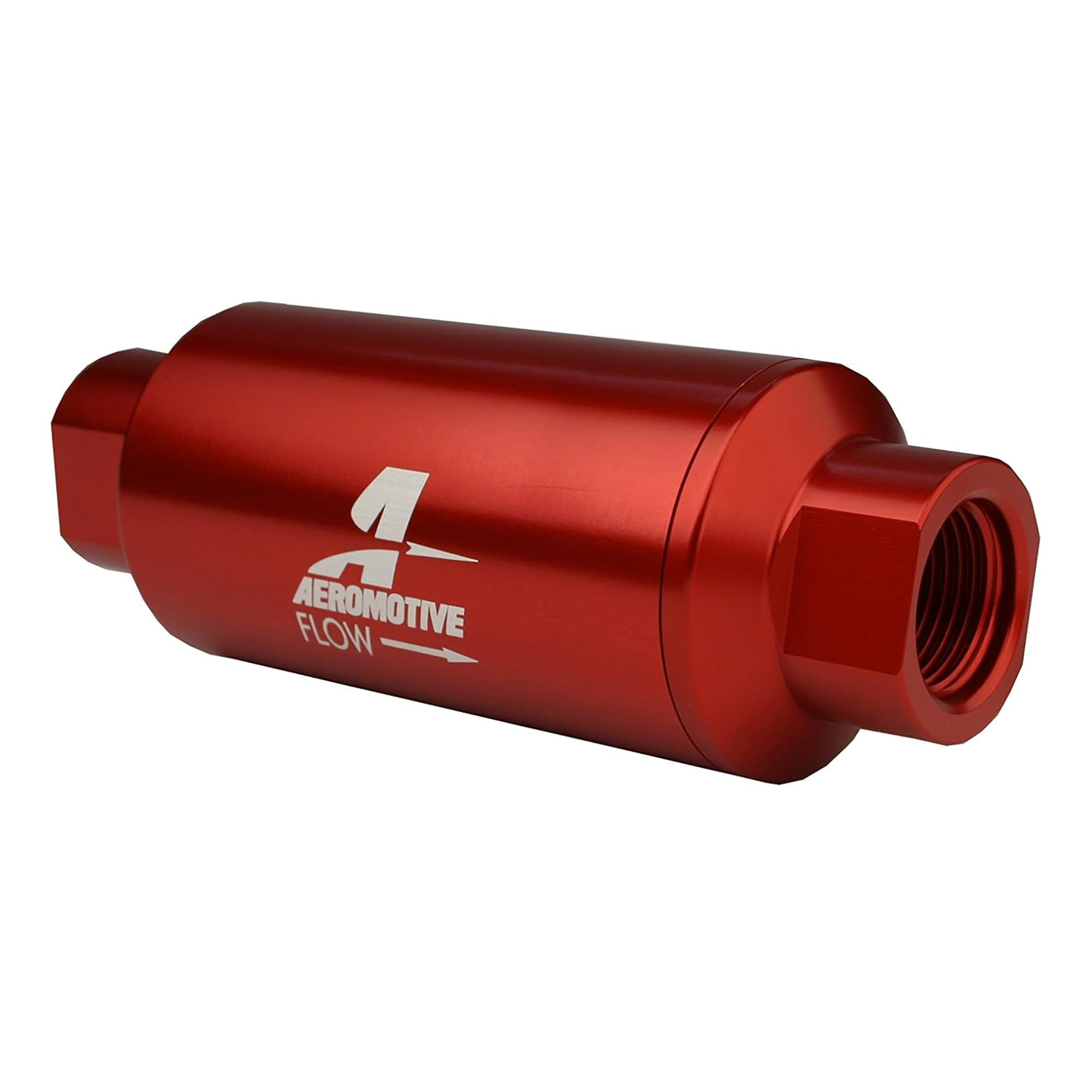 Aeromotive 12335 Filter, In-Line, 40-Micron Stainless Mesh Element, ORB-10 Port, Bright-Dip Red, 2" OD