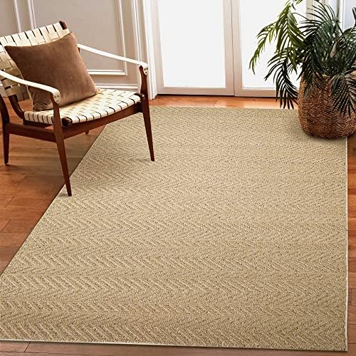 Liora Manne Dunes Machine Made Easy Care Rectangular Weather Resistant Rug-Transitional, Geometric, Stripe, Traditional, Chevron Sisal 7'6" x 10'9"