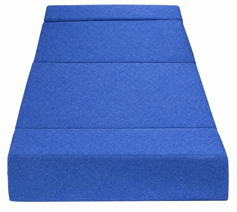 Image of Foldable One Seater Sofa Cum Bed, Sofa Bed 3 X 6 Feet, Velvet Fabric- Washable Cover- Including 1 Cushion Perfect for Home & Office for Guest (Blue)