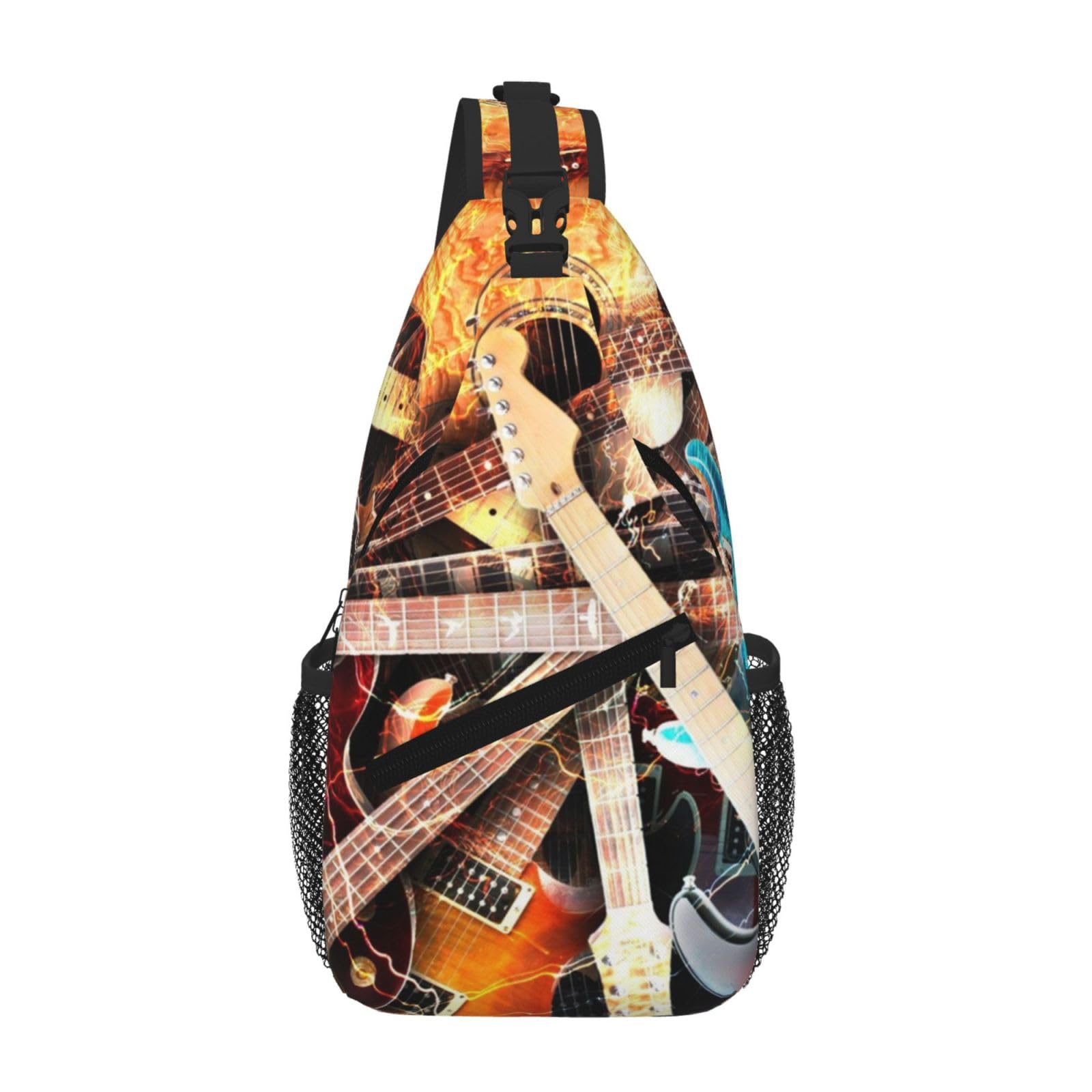 Magiczna gitara elektryczna z nadrukiem muzycznym torba na klatkę piersiową ukośnie torba crossbody na klatkę piersiową, Czarny, Rozmiar Uniwersalny