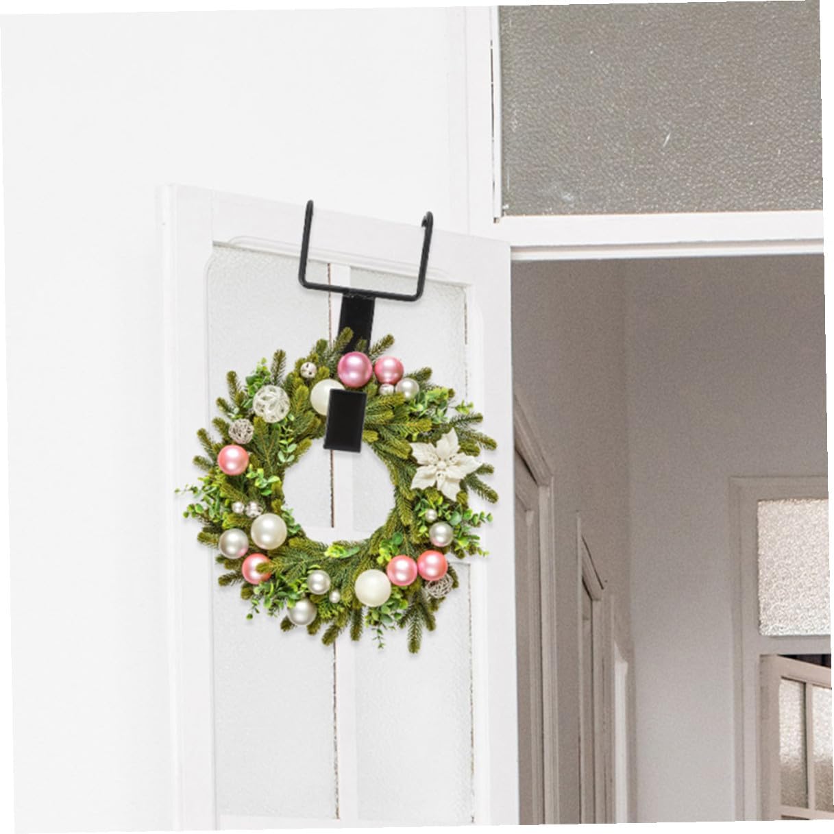 4pcs Black Cast Iron Wreath Door Hangers Double Hook Over-The-Door Wreath Hooks for Front Doors Outdoor Christmas Garland Hanging