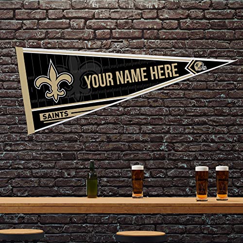 Image of Rico Industries NFL Football New Orleans Saints Personalized - Custom 12 inch x 30 inch Soft Felt Pennant - EZ to Hang