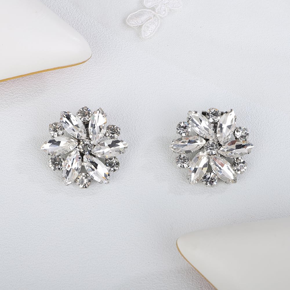 JWICOS 1 Pair Fashion Rhinestone Flower Shoe Clips Crystal Shoe Buckles Decorative Shoe Charms Jewelry for Women Heels Flats (Style 6)