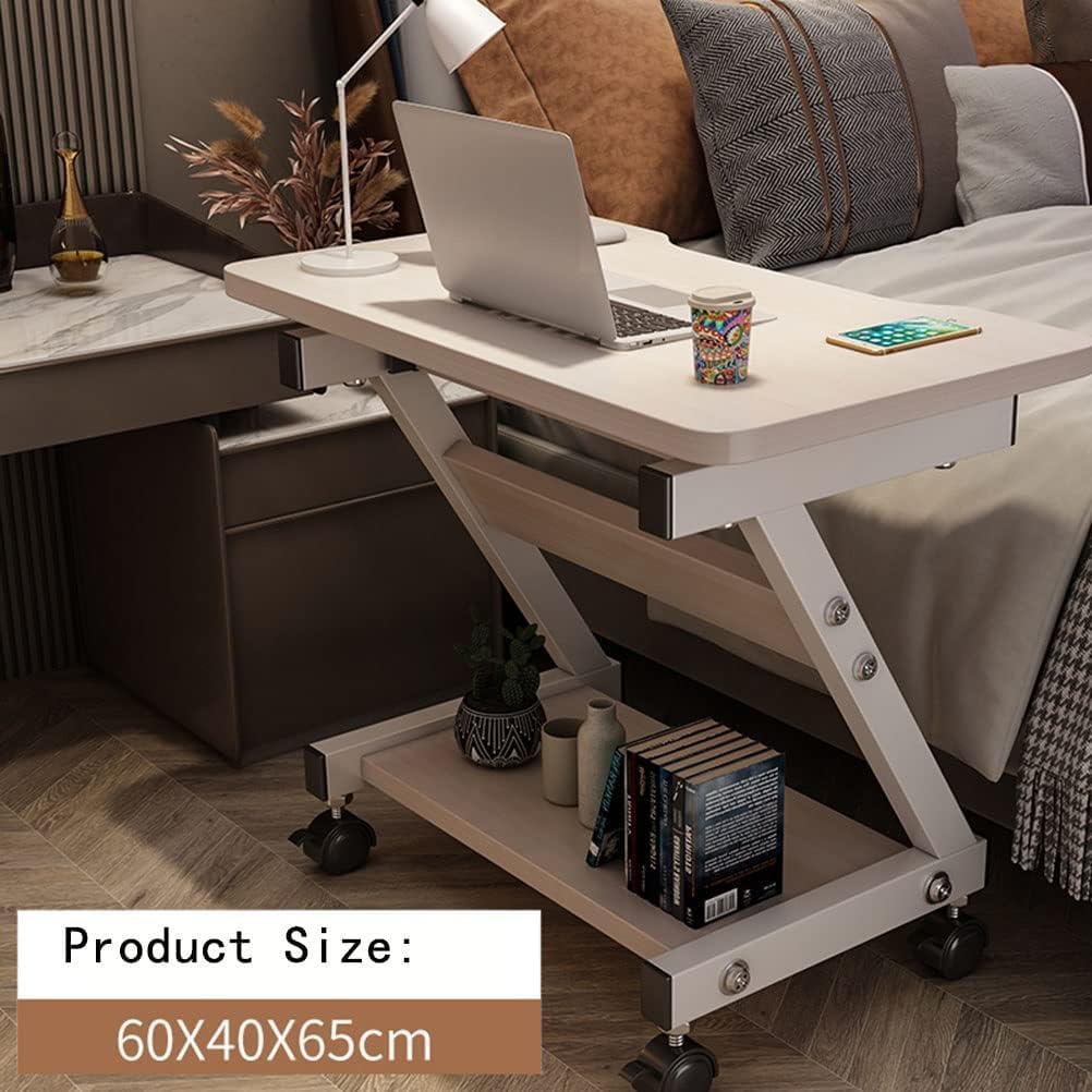 ELEFOCUS Portable Standing Desk On Wheels Tray Table Adjustable Sofa Side Bed Laptop Cart with Overbed Rolling Chair(Color:Natural)