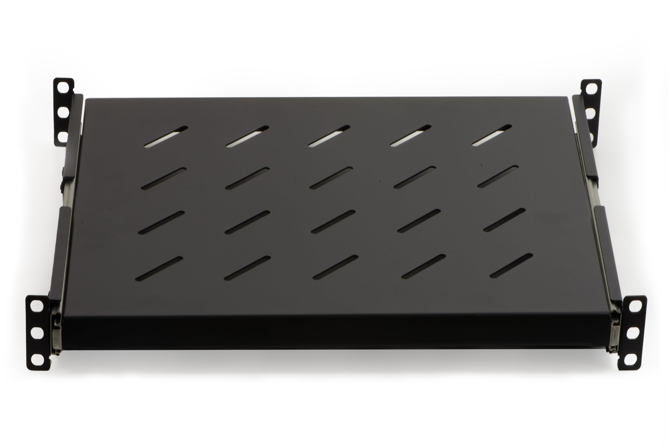 Link LKRIP350EN - Mensola Estraibile per Armadio Rack 19 Pollici Universale (48x35x4,​5 cm, Nero RAL9005) – Acciaio Traforato per Ventilazione – Portata 40 kg e Kit Montaggio Incluso