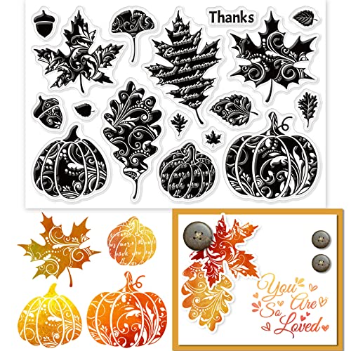 GLOBLELAND Autumn Leaves Clear Stamps for DIY Scrapbooking Fall Pumpkin Silicone Clear Stamp Seals Transparent Stamps for Cards Making Photo Album Journal Home Decoration