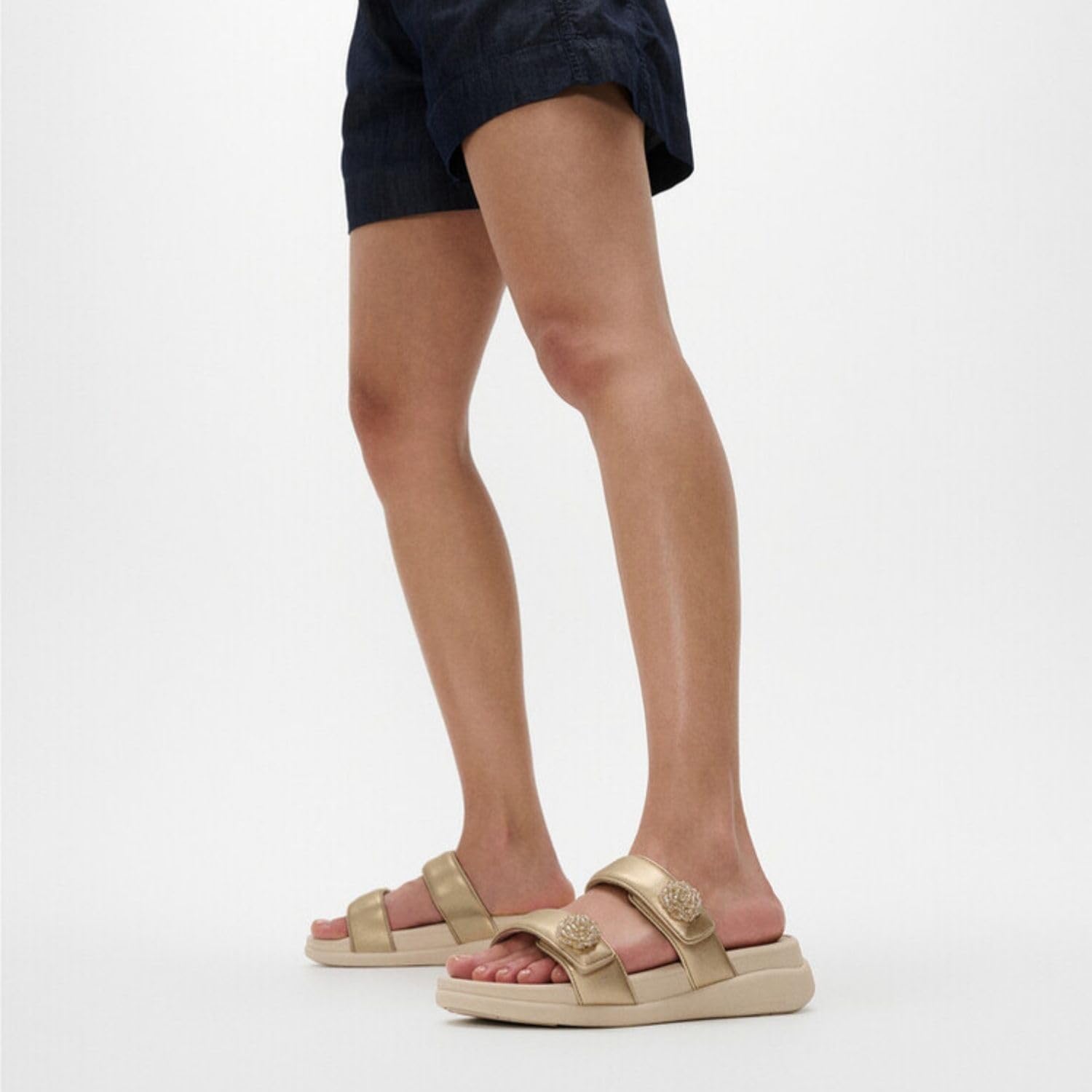 Fitflop F-mode Go Beadie-button Adj. Flatform 2-bar Slides SandaliDonna