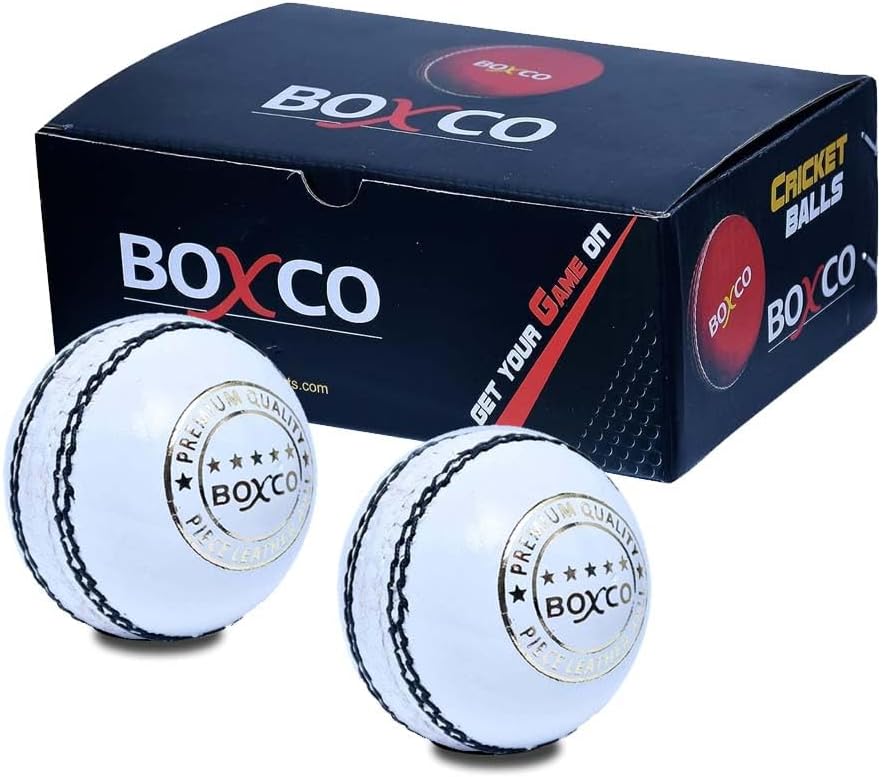 BOXCO Premium Hand Stiched Cricket Leather Ball for T20, One Day and Practice Matches (Pack of 2) (Premium White)