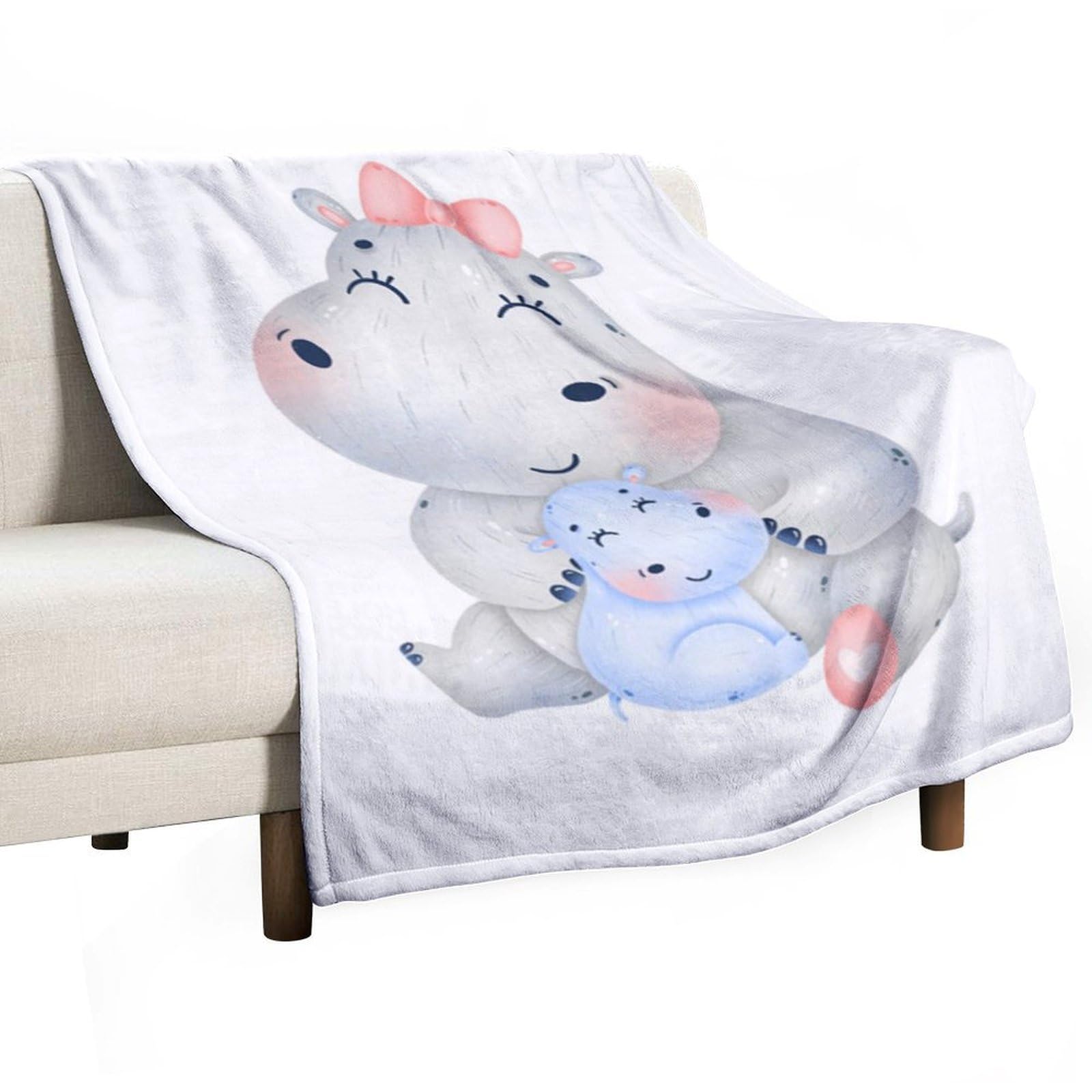 MHYRAC Flannel Blanket, Hippopotamus Throw Blanket for Couch Sofa Bed Office, Soft And Comfortable Without Pilling