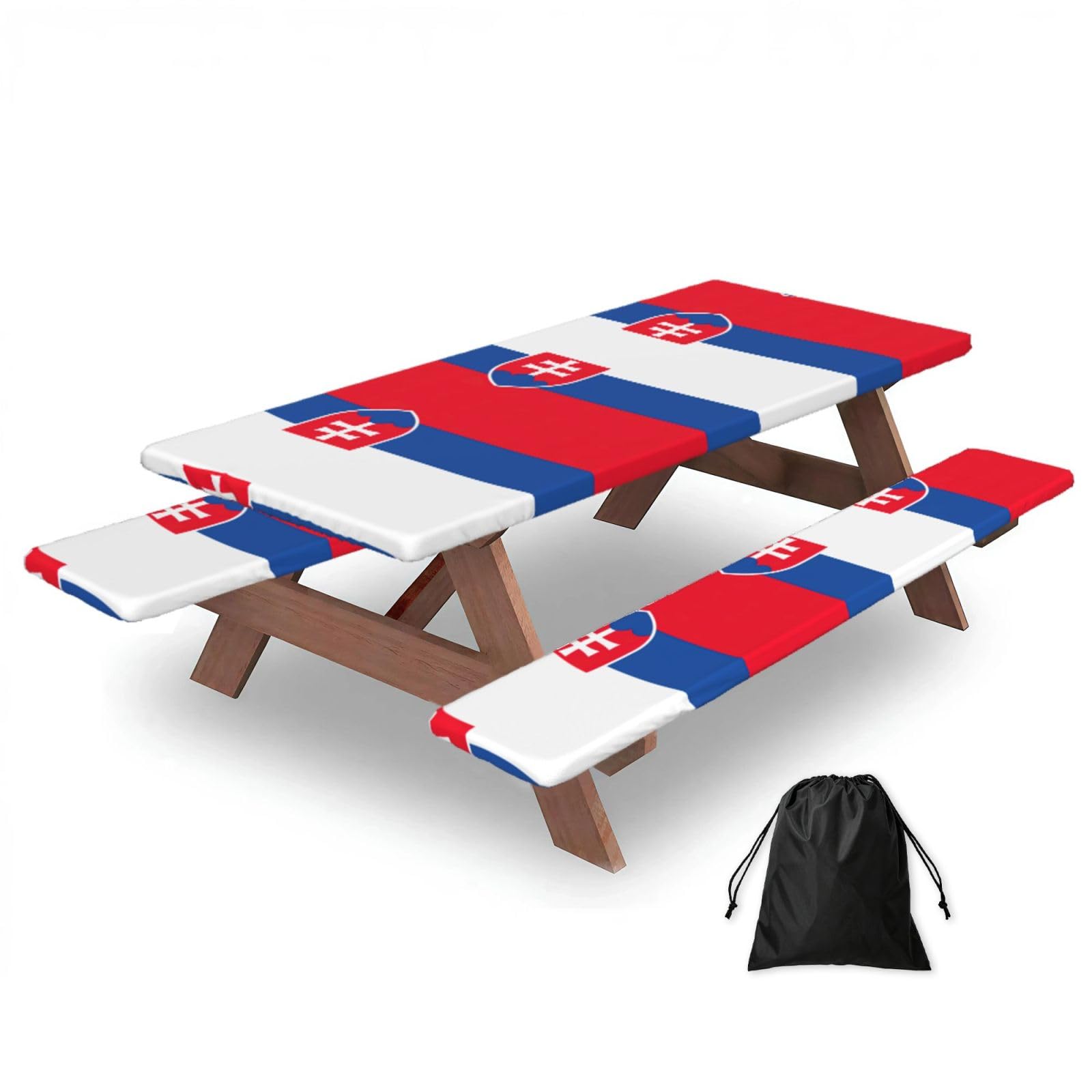 Yqxwjl Black Flag Of Slovakia Print Camping Essentials Waterproof Camping Table And Bench Cover With Drawstring Bag 183 Cm