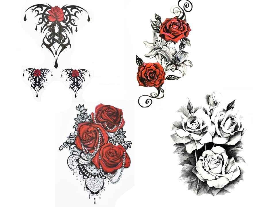Tatouages roses - Faux tatouage - Motif bois de cerf - Rose - 4