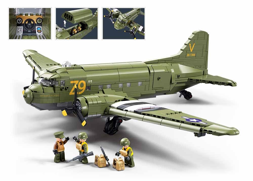 Sluban ModelBricks C-47S à l'Échelle 1/44, Avion de Transport Militaire, 1015 Pièces, pour Enfants de 12 à 18 Ans, Rouge et Or