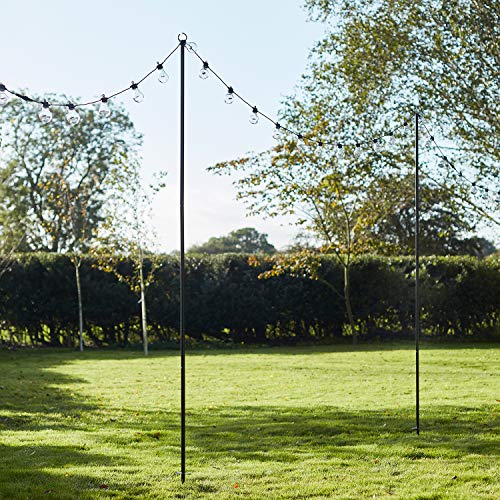 Lights4fun Set of 3 Black Metal Festoon Poles 2.75m Shepherds Hooks for Garden String Lights