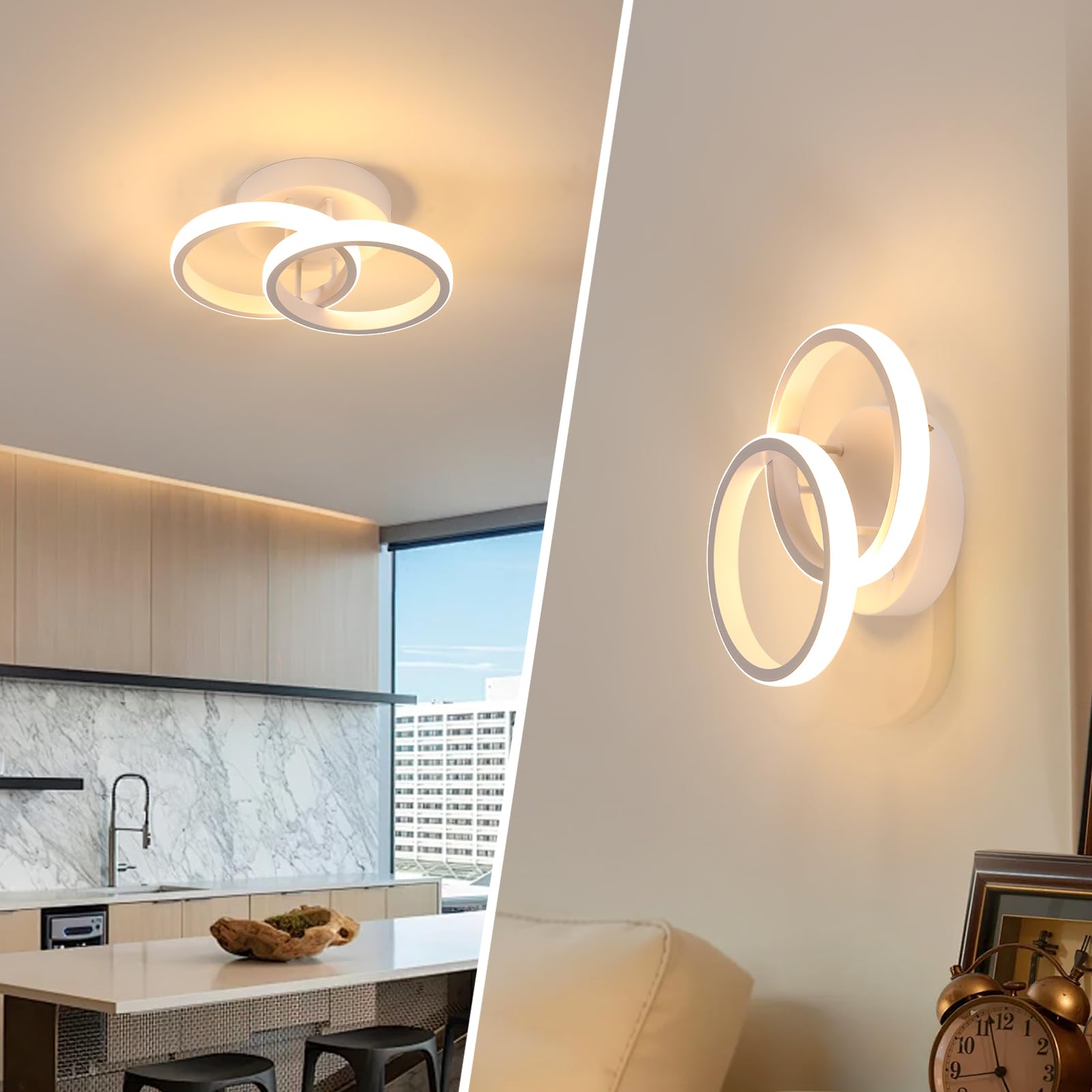Goeco 2 Pièces Plafonnier LED Rond Moderne 22W 2475LM 3000K, Blanc