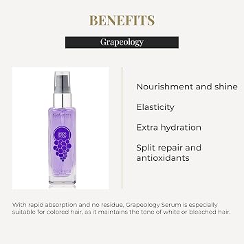 SALERM - Grape Seed Oil - Salerm Grapeology Biokera Natura - 60 ml - Split Ends Repair - Hydrating Serum for Dry and Damaged Hair - Antioxidant - for White or Bleached Hair