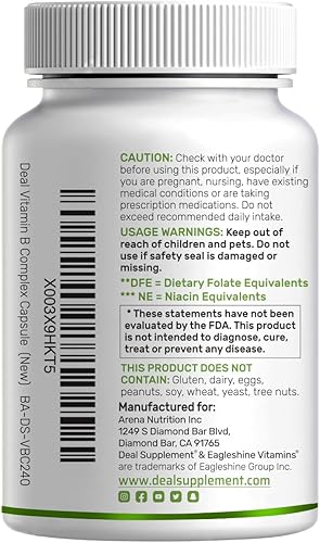 Miniatura 6 de Complejo bioactivo de vitamina B para hombres y mujeres, 240 cápsulas vegetales  Complejo B metilado y vitamina C esterificada  Alta potencia y