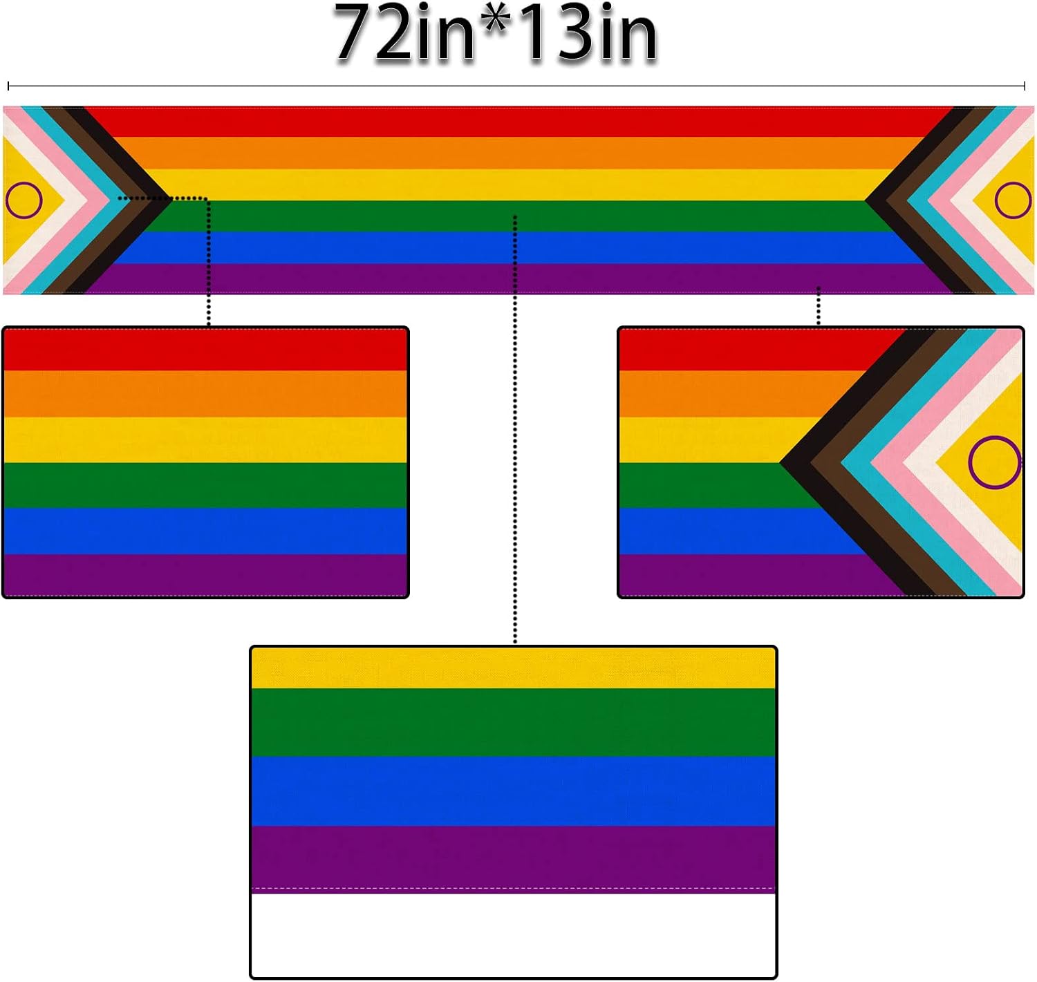 Sunwer New Intersex Progress Pride Table Runner June LGBTQ+ Gay Rainbow Indoor Outdoor Party Table Cover Decoration Home Kitchen Dining Room Tablescape (13" x 72") image 3