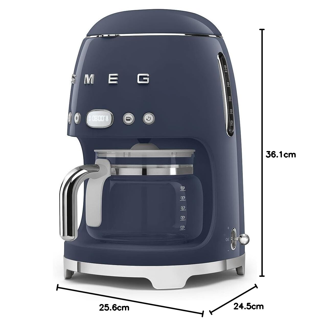 Smeg, Machine à Café Filtre DCF02NBEU, Fonction Arôme et Autostart, Carafe en Verre Jusqu'à 12 Tasses, 2 Niveaux d'Intensité, Mode Maintien au Chaud, 1050 W, Blue Navy