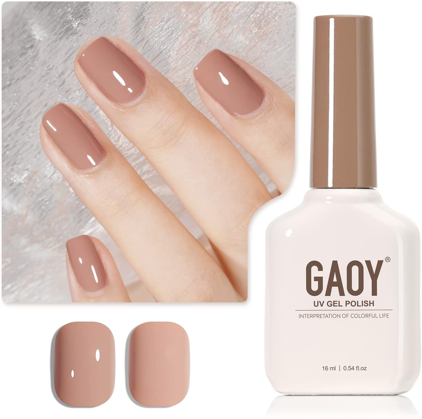 Nude Brown Gel Nail Polish, 16ml Soak Off Nautral Gel Polish for Nail Art DIY Manicure at Home, UV Light Cure Color 1505