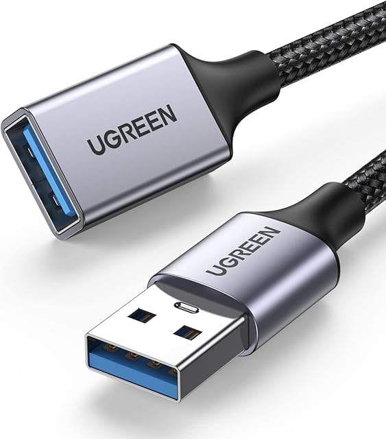 UGREEN USB Extension Lead, USB 3.0 Male to Female Cable Braided, 5Gbps High Speed Extender Cable Compatible with Keyboard, Mouse, U Disk, Printer, Scanner, Gaming Controller, Charging Cable(3M)
