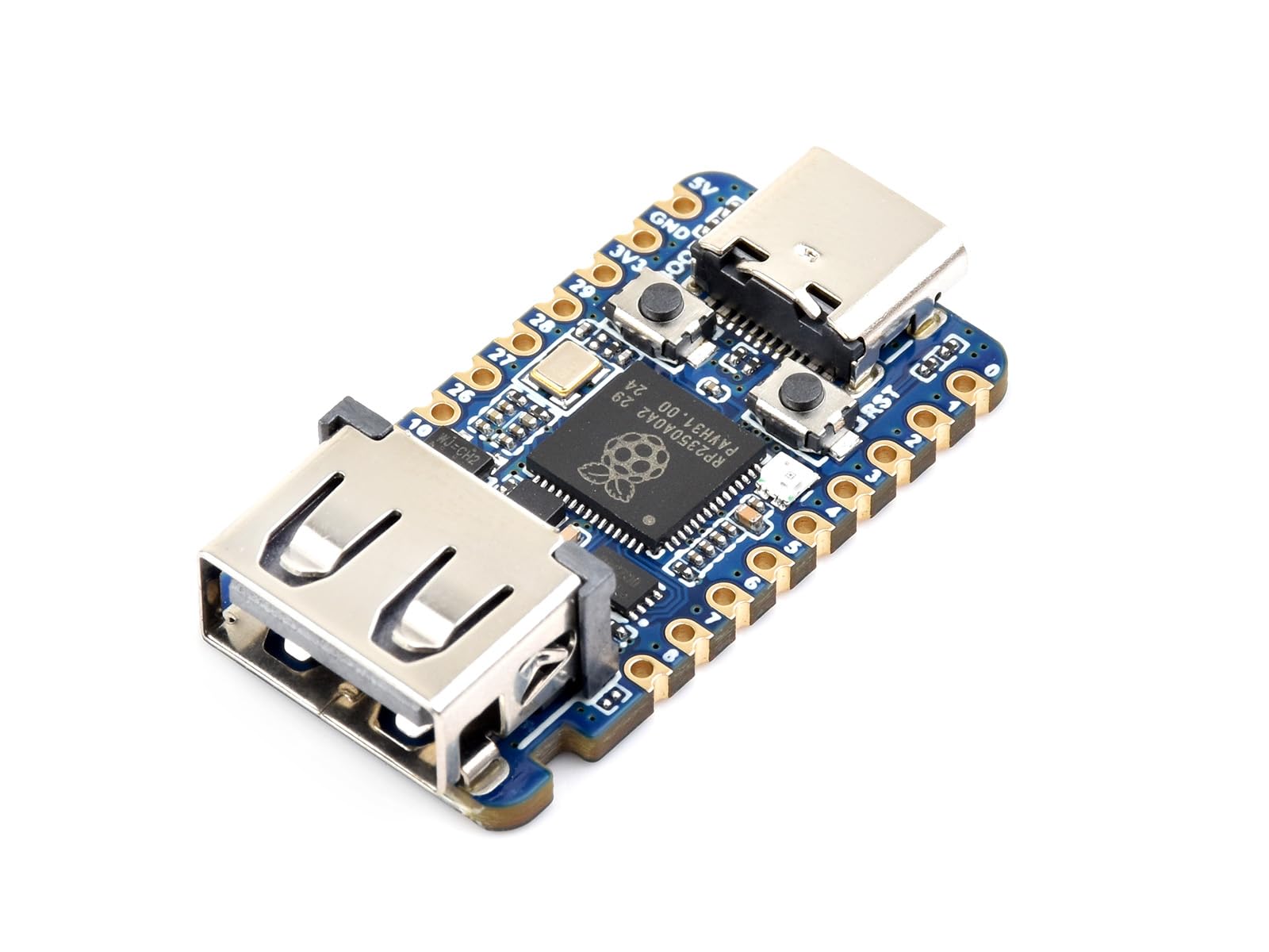 RP2350A USB Mini Development Board with key features highlighted