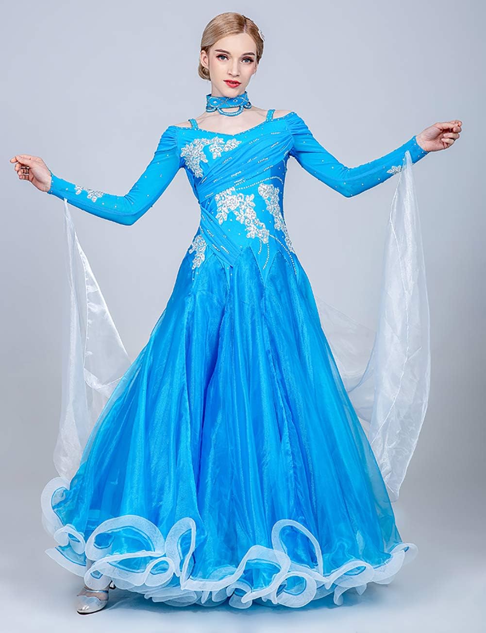 BiaoYiTen 社交ダンス モダンドレス ダンスワンピース 大きい裾