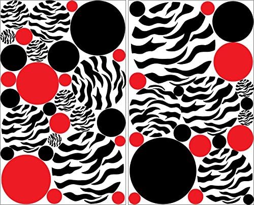 Zebra Print Polka Dot Wall Decals with Red and Black Dots/Zebra Print Wall Decor