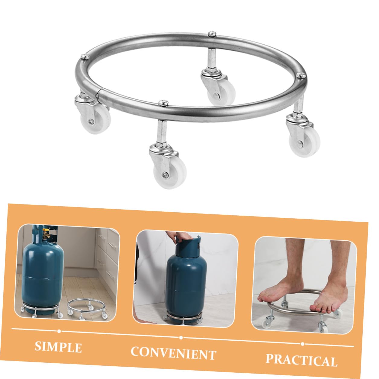 Porta Bombola Gas in Acciaio Inox con Ruote Mobili, Supporto Bombola Gas Resistente e Facile da Usare per Serbatoi Propano Fino a 30kg, per Casa e Ristorante