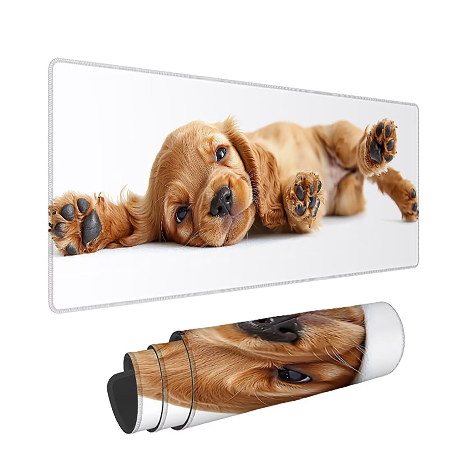 Podkładka pod mysz do gier XXL - 1400x600x3mm - Duża antypoślizgowa podkładka pod klawiaturę dla psa z przeszytymi krawędziami, biała duża podkładka pod mysz do gier do biura i domu, poprawia prędkość