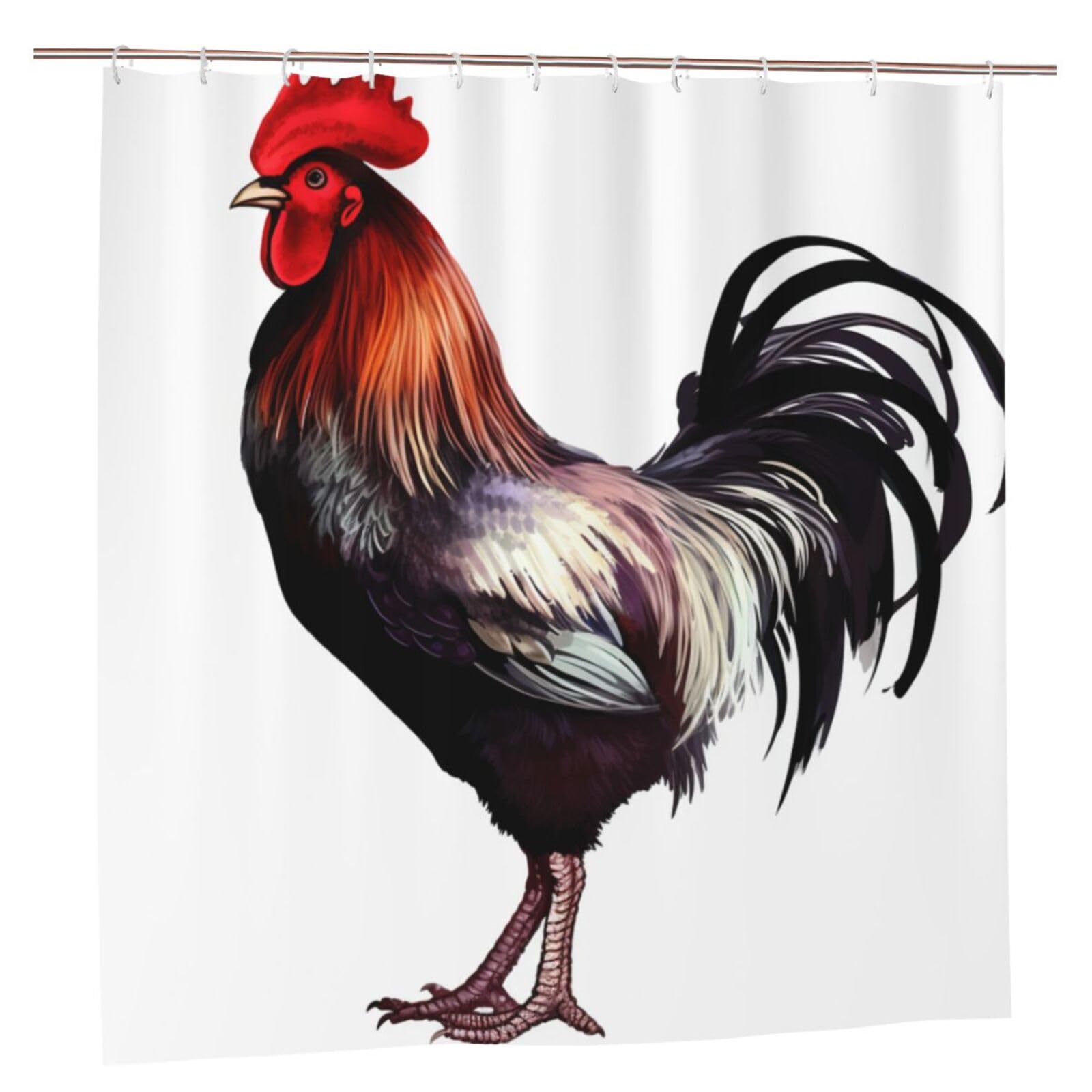 Rideau de douche coq en tissu lavable 183x183 cm avec 12 crochets