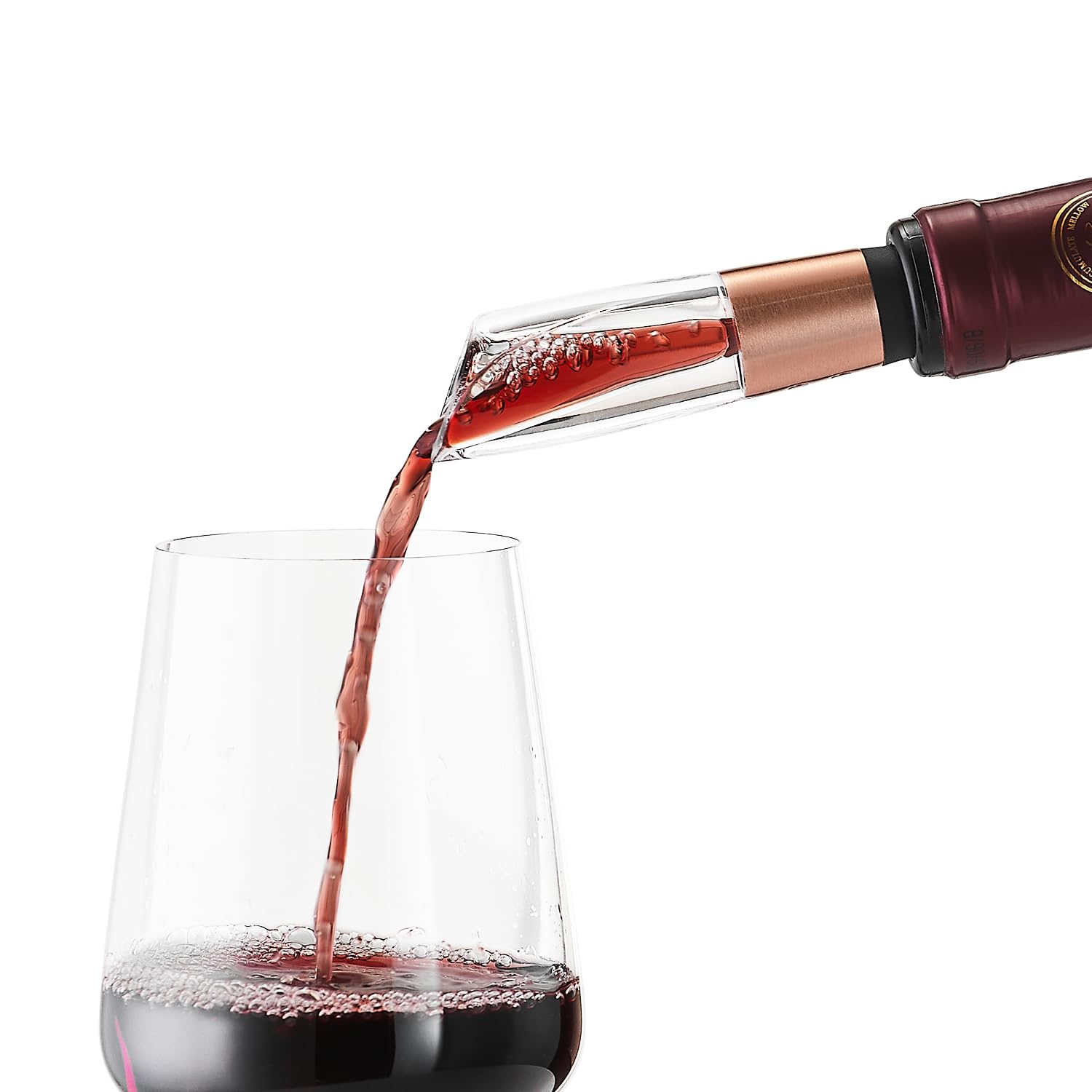 ELMWAY VinoLux Wine Aerator Pourer – Instant Aerator for Home & Travel – Fits Traditional Cork Bottles Only (NOT for Screw Cap Bottles) – Stainless Steel & Rose Gold Finish