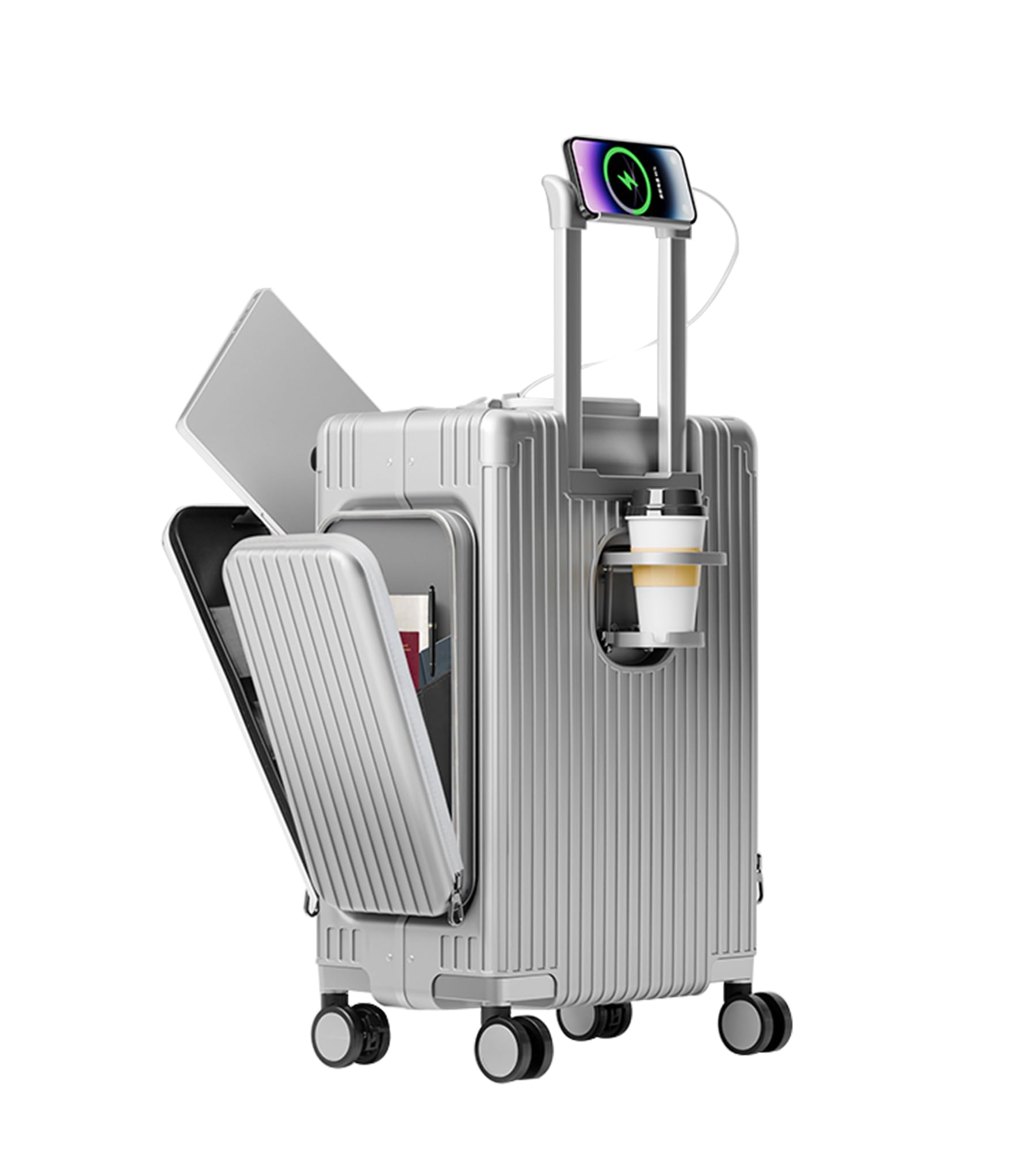 feilario 20in Aluminum Frame Carry On Luggage, Tri-Zone Access Brake Wheels