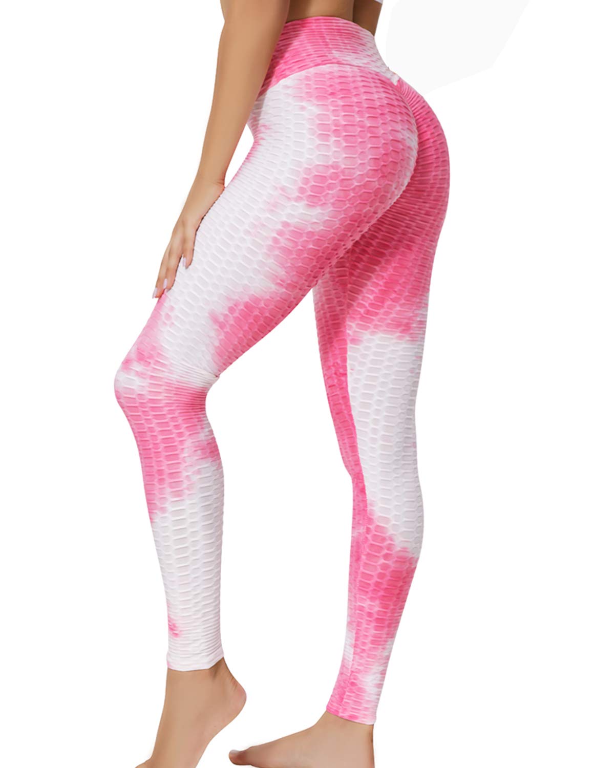 Heynino Women’s Butt Lift Yoga Pants Anti-Cellulite Stretchy Workout Running Tights Sexy Scrunched Booty Legging Tie Dye M