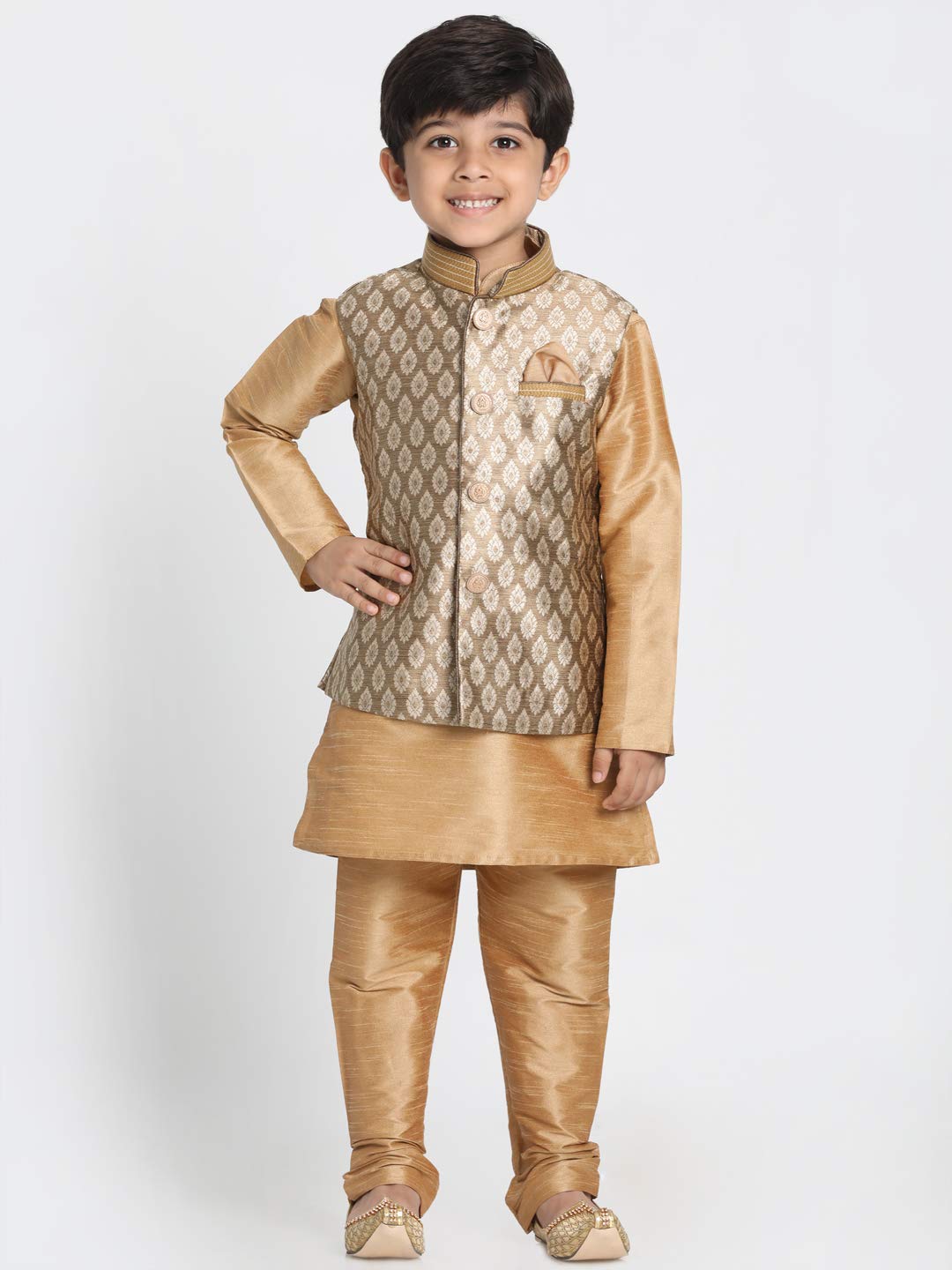 JBN Creation Boys' Gold Silk Blend Nehru Jacket (VASBJ025GO, for 11-12 Years) 4