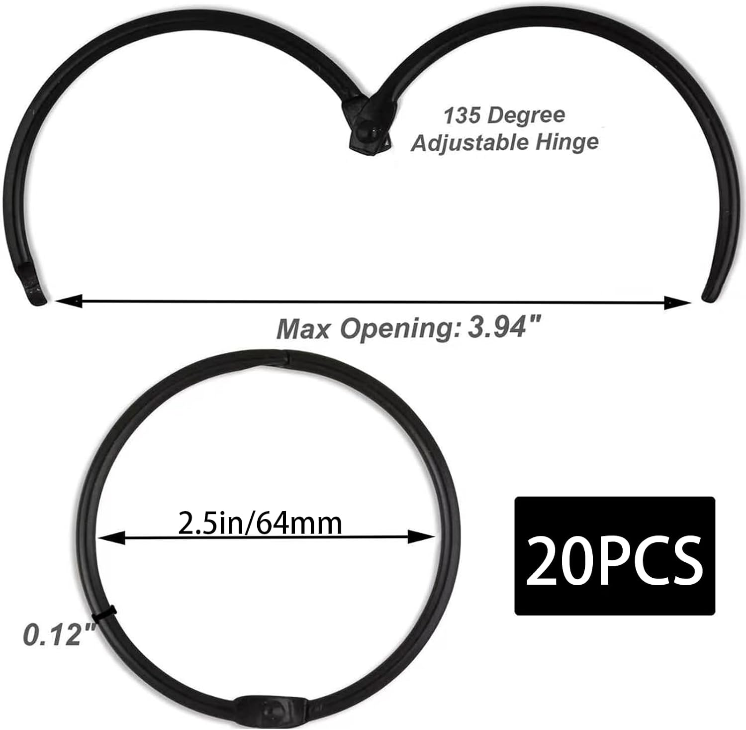 20Pack Shower Curtain Rings,Rust Proof Decorative Metal Circular Shower Curtain Hook, Used for Shower bar, Curtain bar(Black)