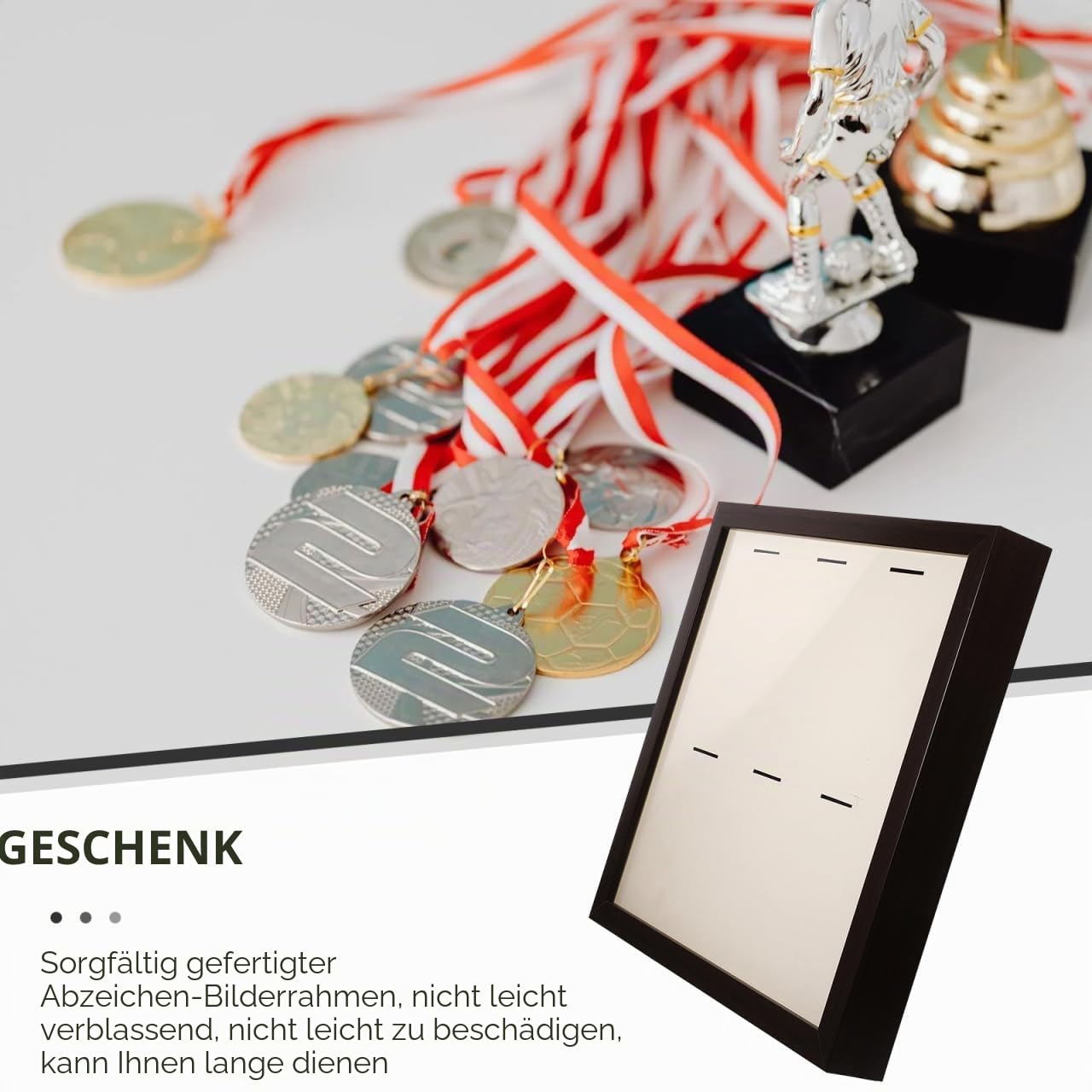 BESPORTBLE Kasten Medaillenanzeigerahmen holzige Einrichtung Schreibtischdekoration Metalldekor sportliche Medaillenanzeige Pin Vitrine Marathon-Medaillenanzeige Geschenk Bilderrahmen Fußball