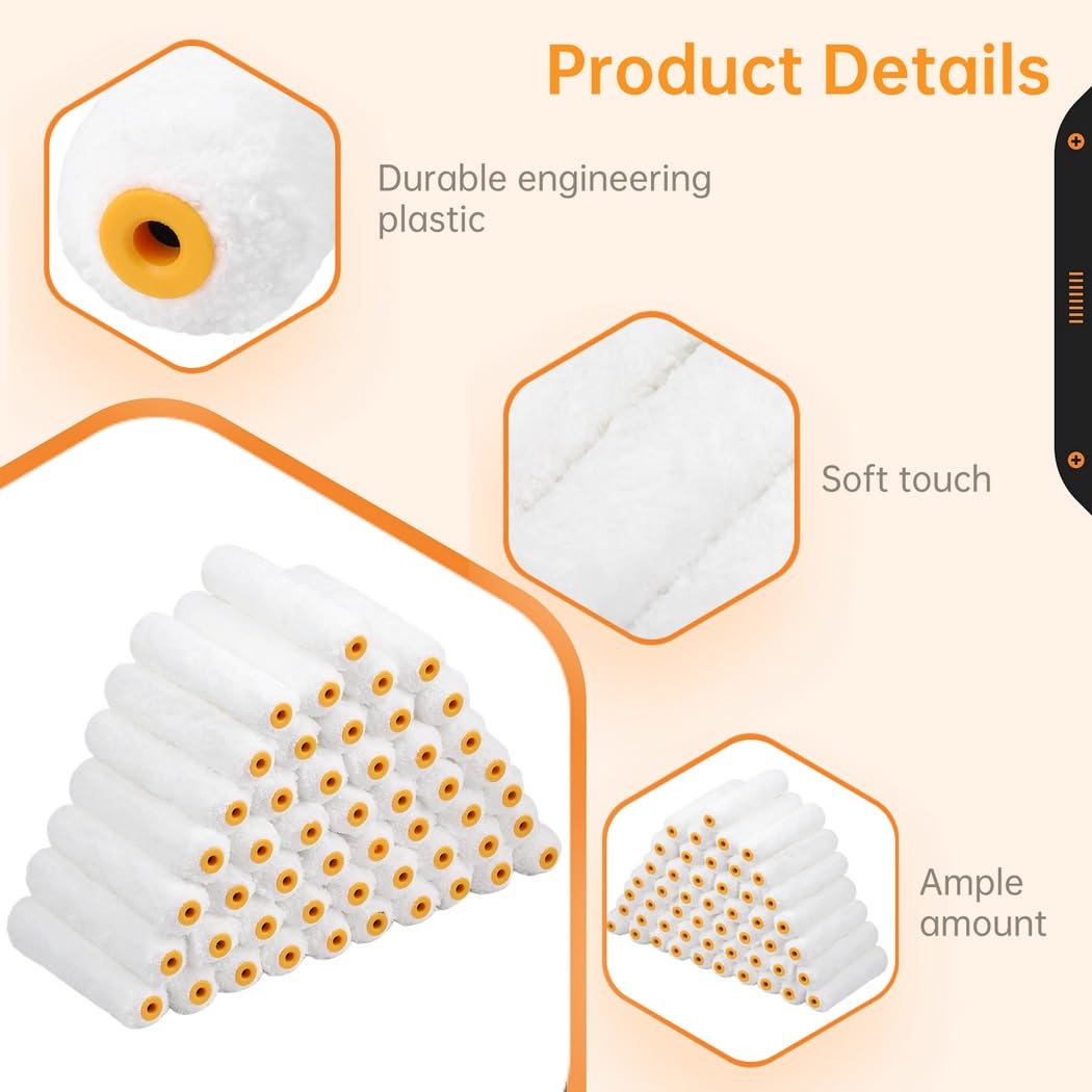 50 coperture per rullo da pittura, set di mini rulli da 16 cm per l'applicazione di vernice, parete soffitto casa pittura fornitura