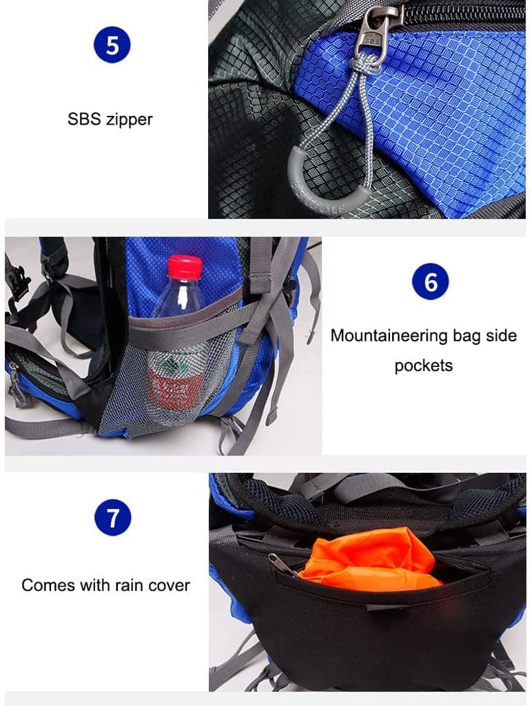 Ultralichte wandelrugzak met regenhoes 60L reisdagrugzak Waterdichte grote trekkingrugzak voor heren, dames, buiten