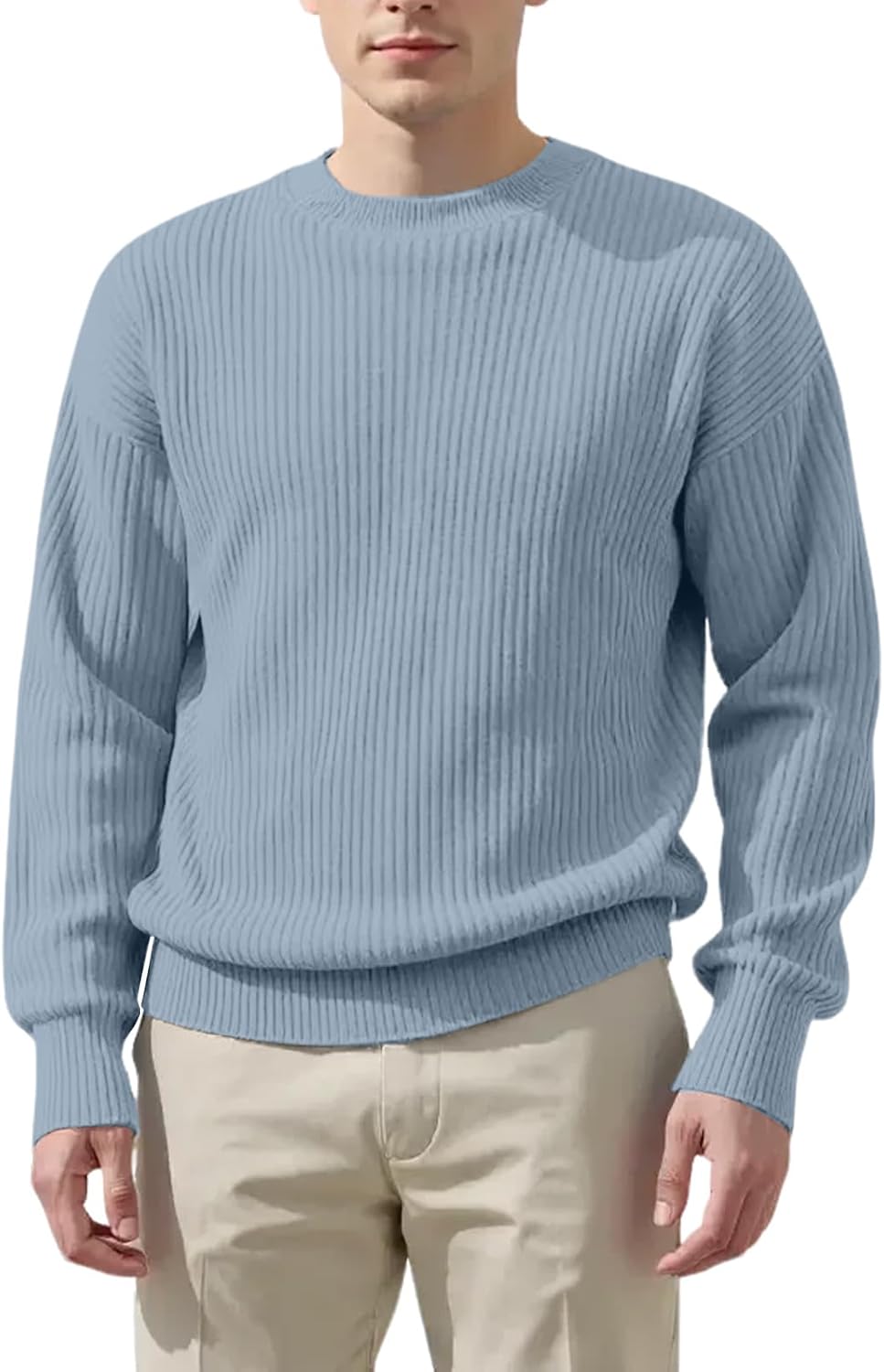 Ymosrh Men's Sweaters Long Sleeve Solid Color Casual Lightweight Soft Knit Crewneck Sweaters, M-3XL