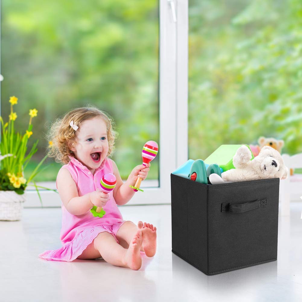 Aufbewahrungsbox Schwarz, 6er-Pack Faltbare Aufbewahrungskiste Kallax Boxen Korb Aufbewahrung mit Griffe für Wäsche Spielzeug Bücher CDs Schrank Regal Spind 26.7 x 26.7 x 28cm