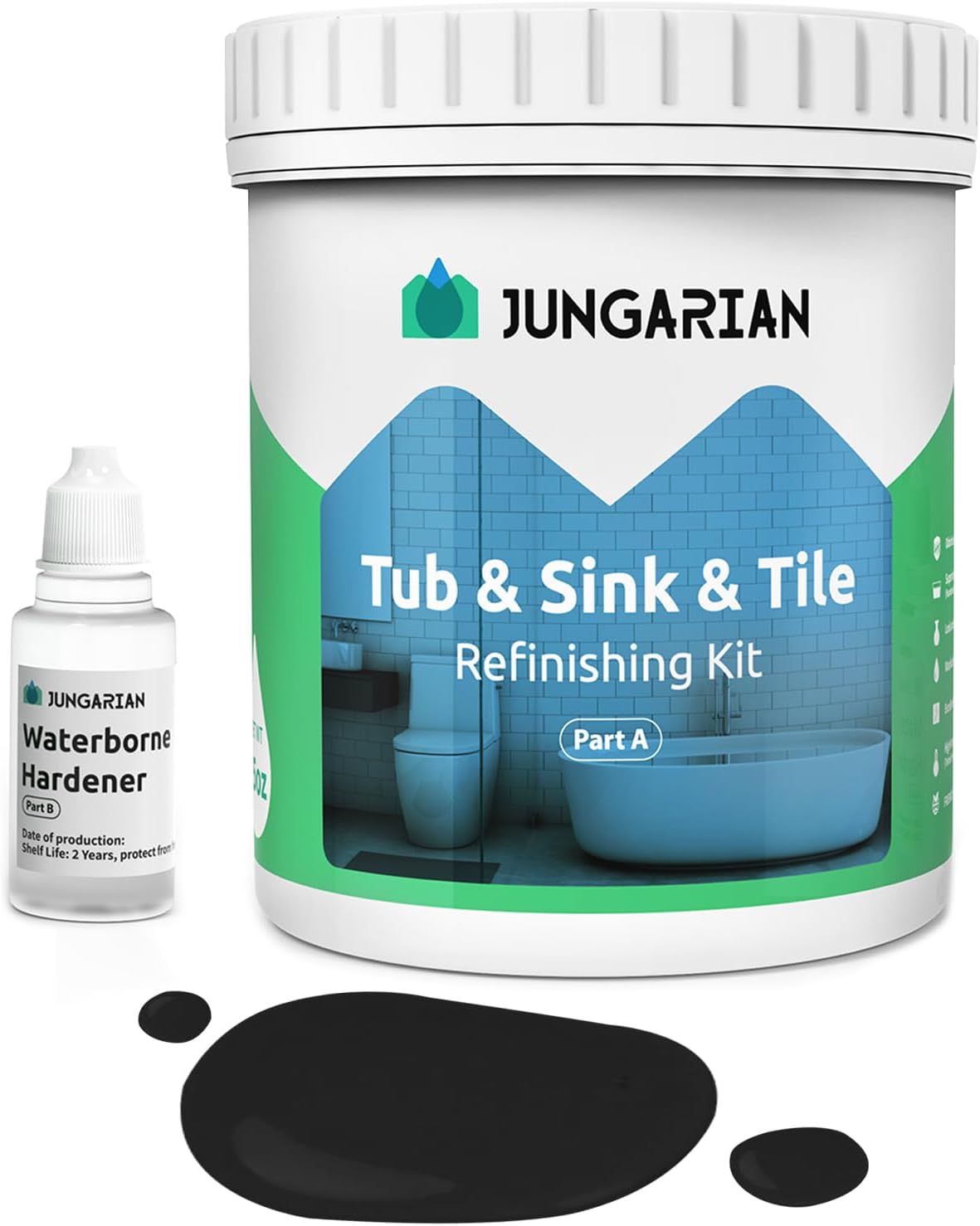 Tub and Tile Refinishing Kit 35oz, Low Odor Countertop Paint, Shower Sink Paint for Bathroom Kitchen, 50-55sq.ft Semi-Gloss Black