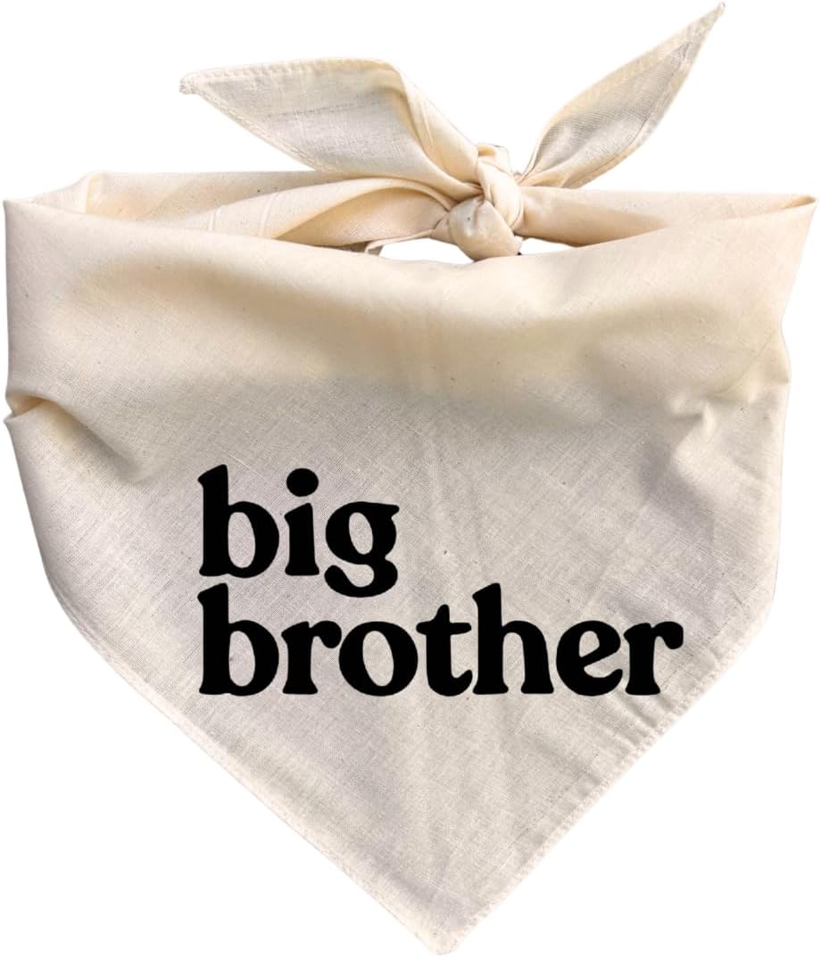 Big Brother犬バンダナベージュクリームクリーミーナチュラルコットンベビー妊娠アナウンスペットスカーフサイン